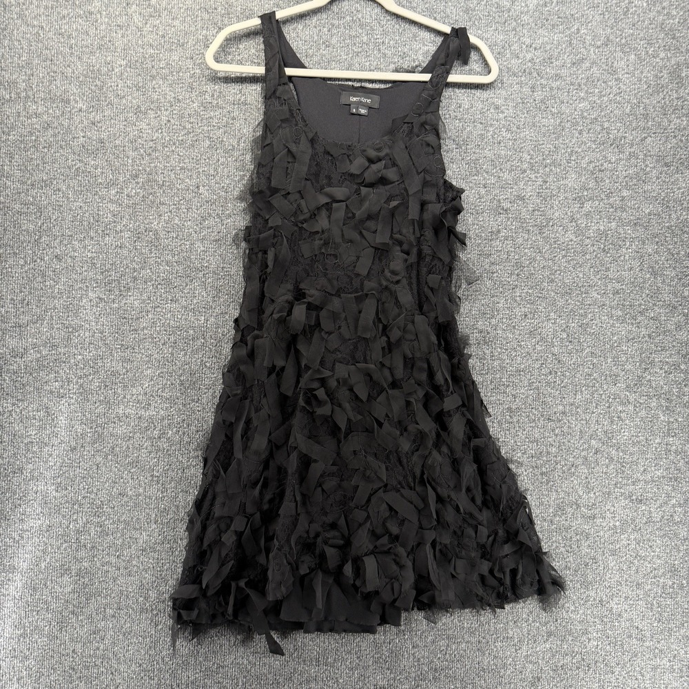 Karen Kane Dress Size S Black Ruffle Distressed Scoop Neck Sleeveless Whimsical